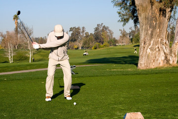 Obraz premium Golfers and a resort golf course in action
