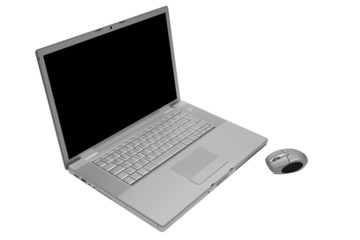 Modern and fashionable laptop with the wireless mouse