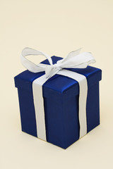 Blue present with white ribbon