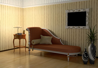 night modern interior with classic sofa (3d rendering image)