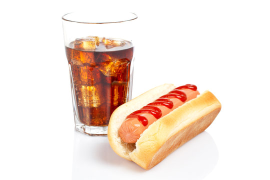Hot dog and soda glass