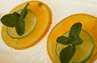 lime and orange segments whith mint