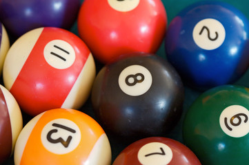 A photo of some billiard balls  on the table