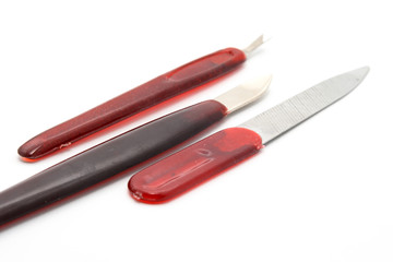 Diagonal brown tools for  manicure