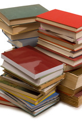 Group of books for school on white backgrounds