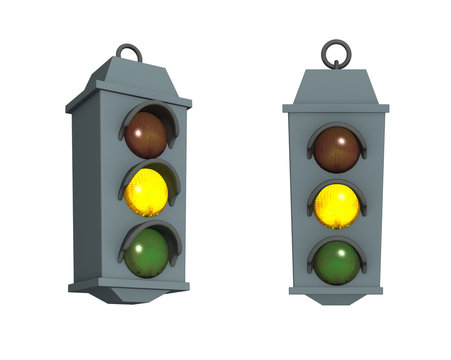 3d Traffic Light With A Burning Yellow Signal