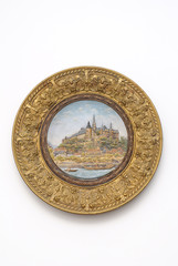 Bronze and ceramic plate. Made in German, Dresden