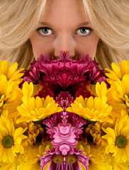 Naklejka premium Beautiful Woman's Eyes Looking Over Flowers