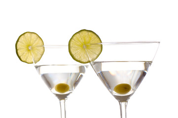 two martini glasses isolated on white