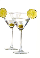 two martini glasses isolated on white