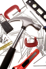 Tools closeup over white background 