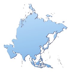 Asia map filled with light blue gradient
