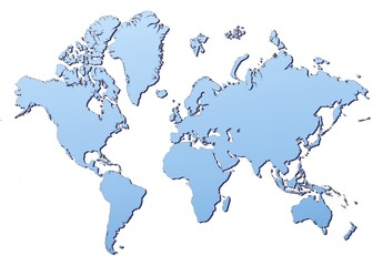 World map filled with light blue gradient