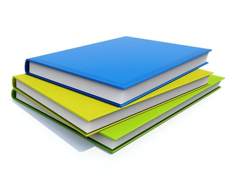 blue, green and yellow book isolated on white