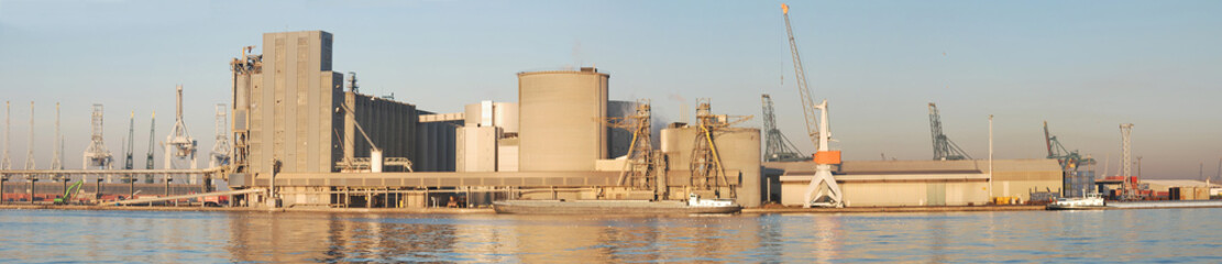 Panorama of one of the docks in the port of Antwerp
