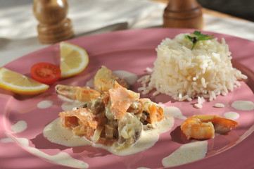 asiette de saumon et riz