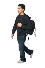 Teen Walking with Backback on a White Background