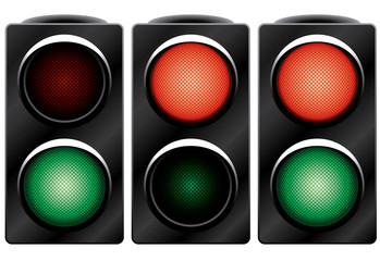 Traffic light. Variants. Raster illustration. Isolated on white.