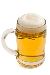 Full lager beer mug with foam isolated on white
