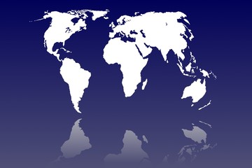 white world map isolated on blue background