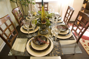 Dining table with luxury decor.