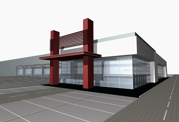 3d digital render of modern business center building 