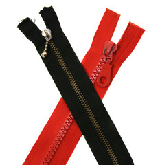 Black and red zip is isolated on the white background