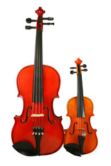 Fototapeta na wymiar Two violins isolated on a white background.