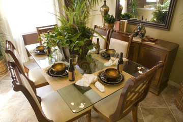 Dining table with luxury decor and furniture.