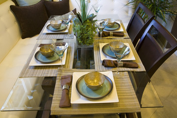 Dining table with luxury decor and furniture.