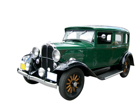 Old green car, cropped image