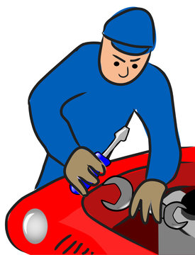 auto mechanic repairs a motor of the automobile
