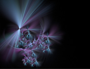 Abstract Purple and Cyan Radial Flares on Black Background