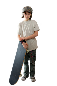 Girl holding a skateboard