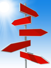 3d rendered direction signs on sky background