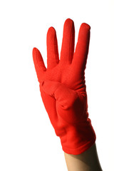 girl hand in red show sign four