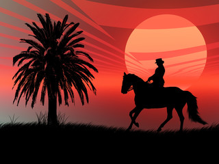 Fototapeta na wymiar Equestre nel tramonto