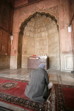 Man at prayer time at Jama Masjid, Delhi, India