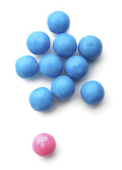 pink and blue bubble gum balls isolated on white