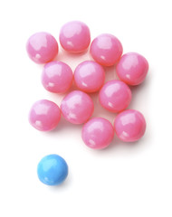 pink and blue bubble gum balls isolated on white