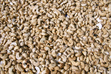 dried cashew nuts displayed in market