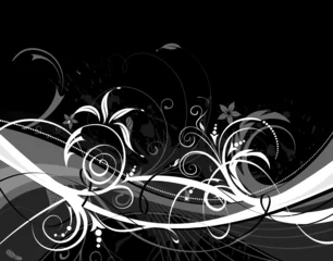 Cercles muraux Fleurs noir et blanc Fond de fleur de peinture grunge avec des vagues, design, vecteur