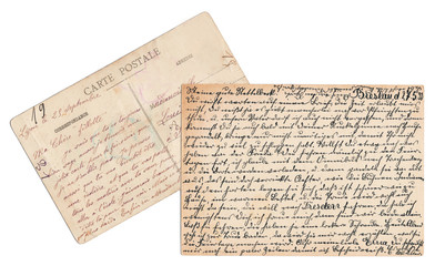 old handwritten postcards in german and french