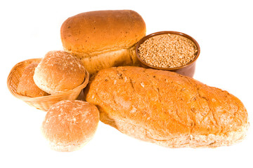 Basket of Rolls, Bowl of Wheat Grains and Loaves of Bread