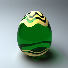 Green glass easter egg decorated with gold foil (3D rendering)