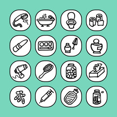 black and white icons set - bathroom