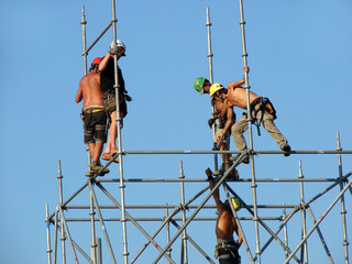 brigade of working assemblers of builders