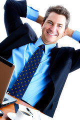 business man  working with laptop. Over white background.