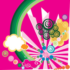 retro style abstract design with rays and rainbows