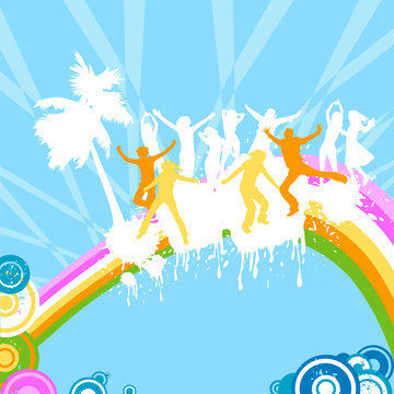 silhouettes dancing on a rainbow